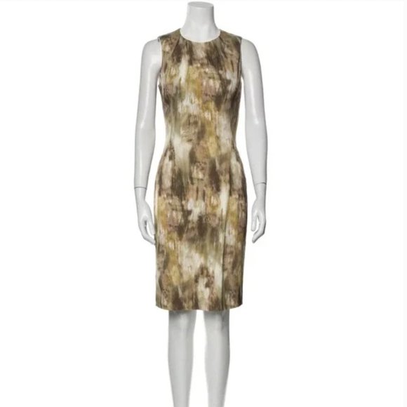 MICHAEL KORS COLLECTION neutral abstract watercolor cady sheath dress